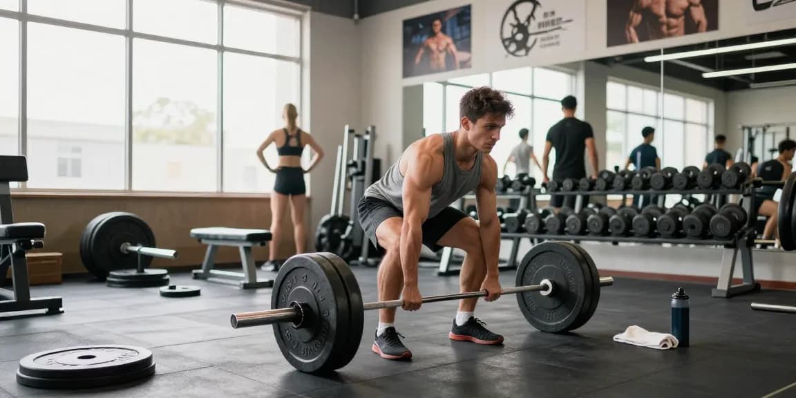 Anabolika Shop showcasing a bodybuilder lifting weights in a bright gym, representing strength and dedication.