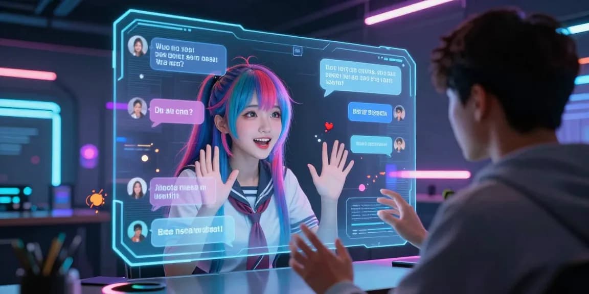 Dynamic ai hentai chat experience featuring an engaging anime character in a neon-lit virtual environment.