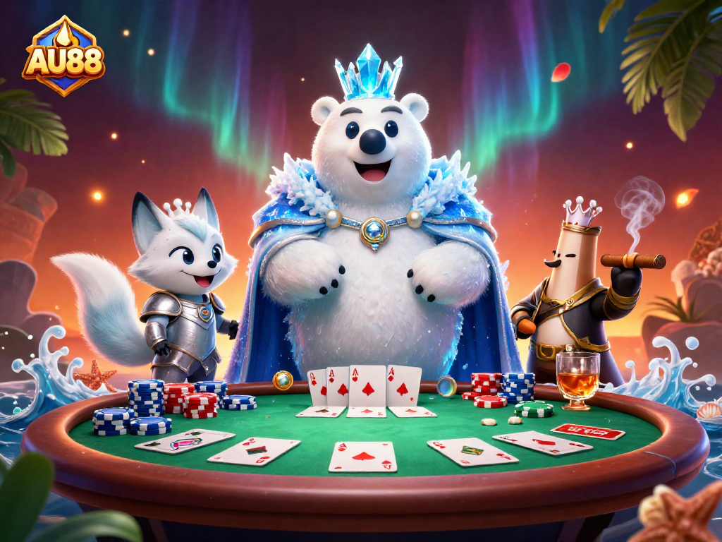 Join the fun at AU88 with vibrant poker action and dynamic characters in a rich casino atmosphere.