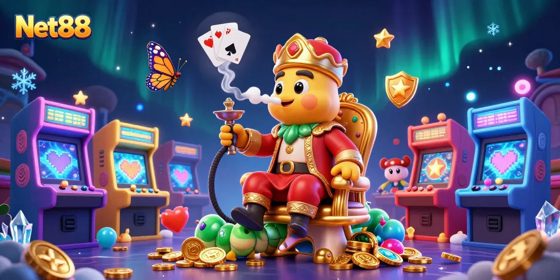 Engage with Net88 while enjoying a vibrant, casino-themed 3D illustration that showcases gaming excitement.