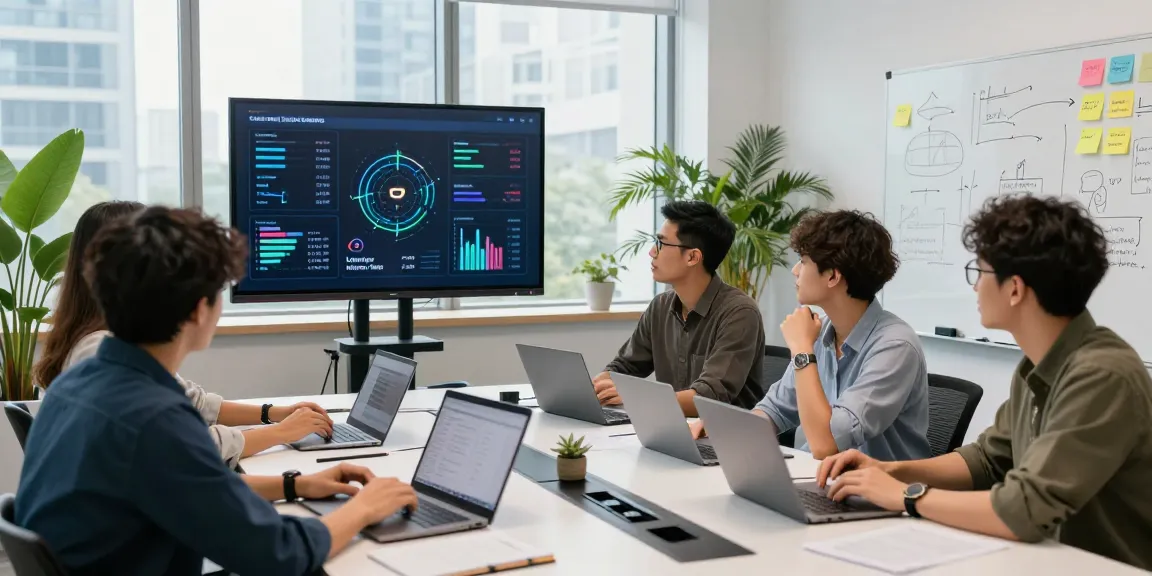 LibertySwap finance team collaborating on cross-chain solutions in a modern office.
