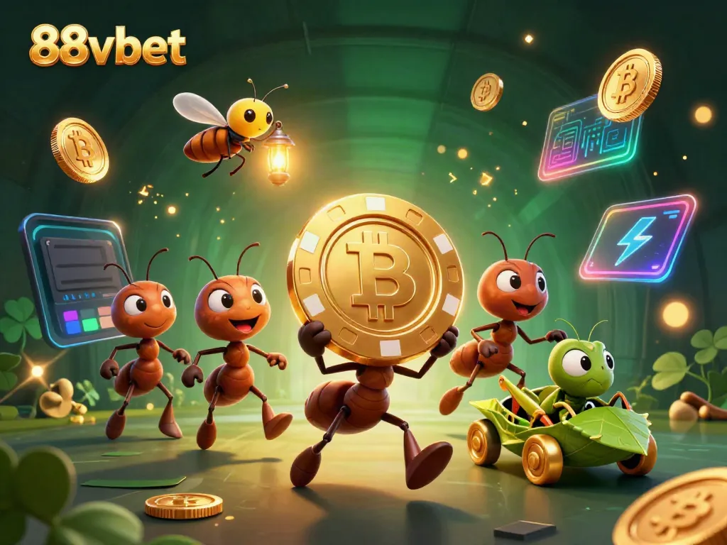 Experience a thrilling heist with the 88vbet team of cartoon ants carrying a giant poker chip.