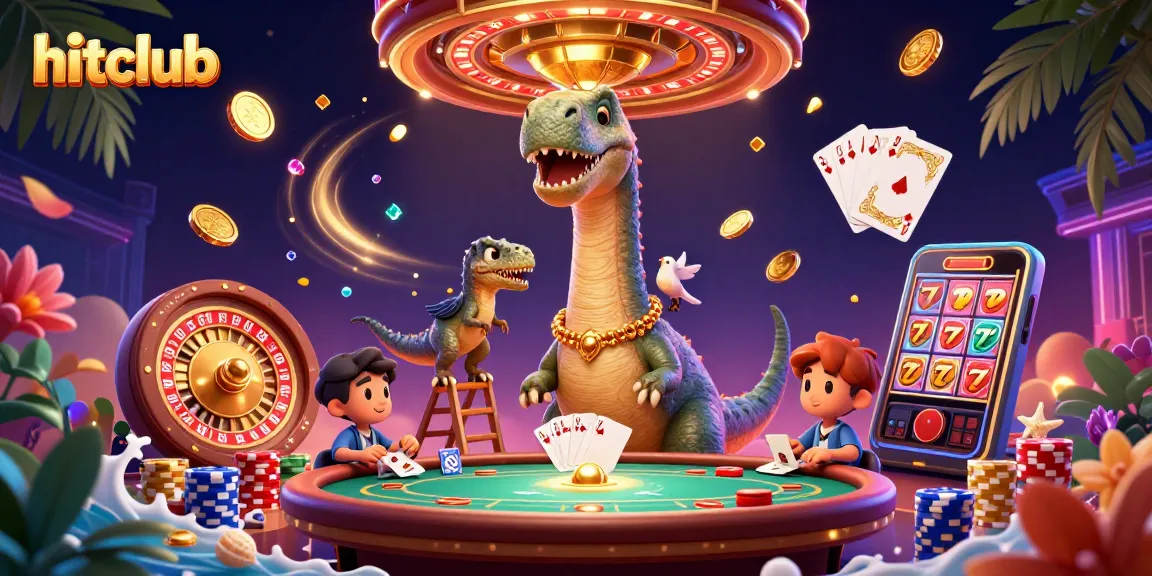 Win big at hitclub with our vibrant illustration showcasing a lively casino scene.