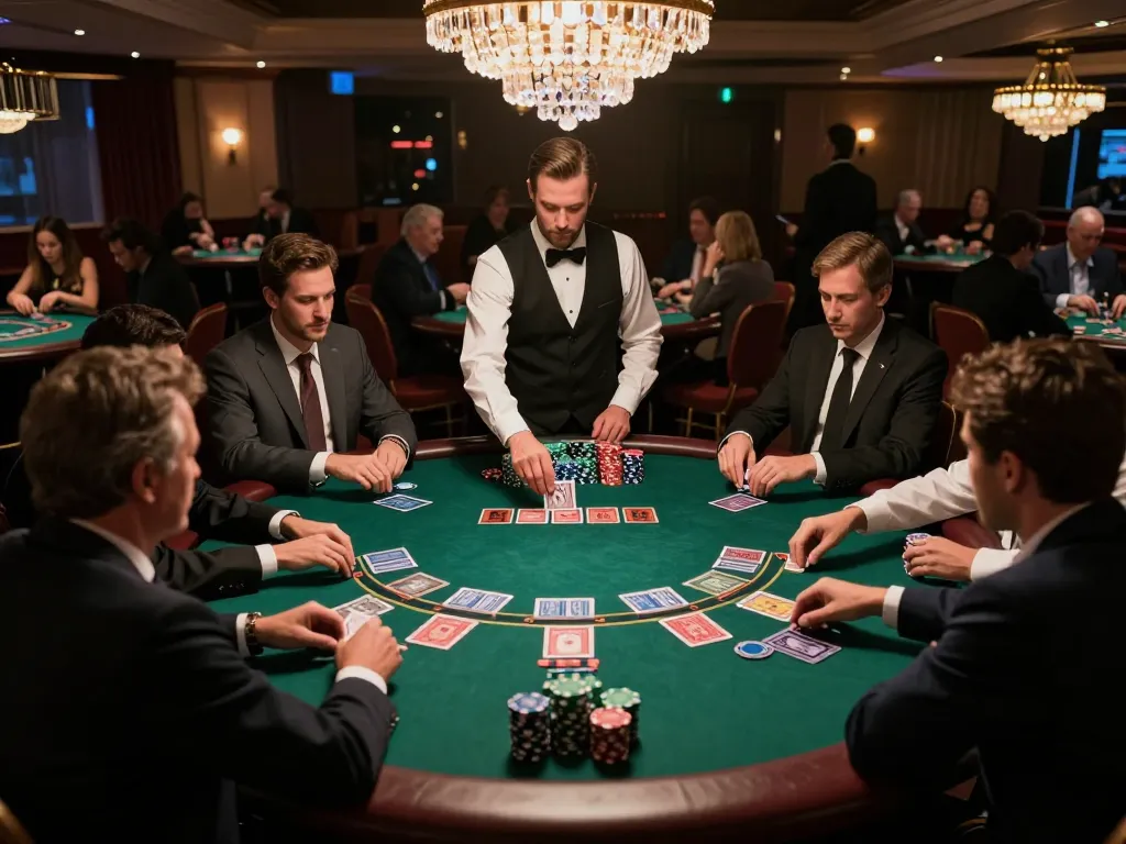 Experience strategic gameplay at 98win vin during an intense Blackjack game with players and dealer.