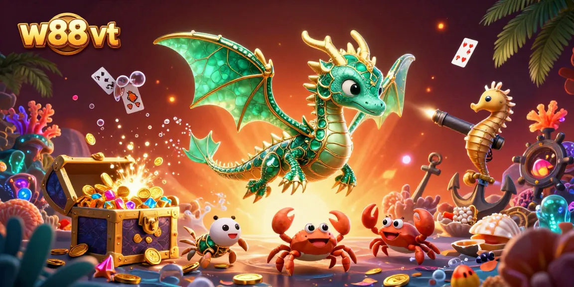 Chơi tại w88 vt, tìm kiếm jackpot giữa kho báu khổng lồ dưới nước đầy màu sắc và lấp lánh.