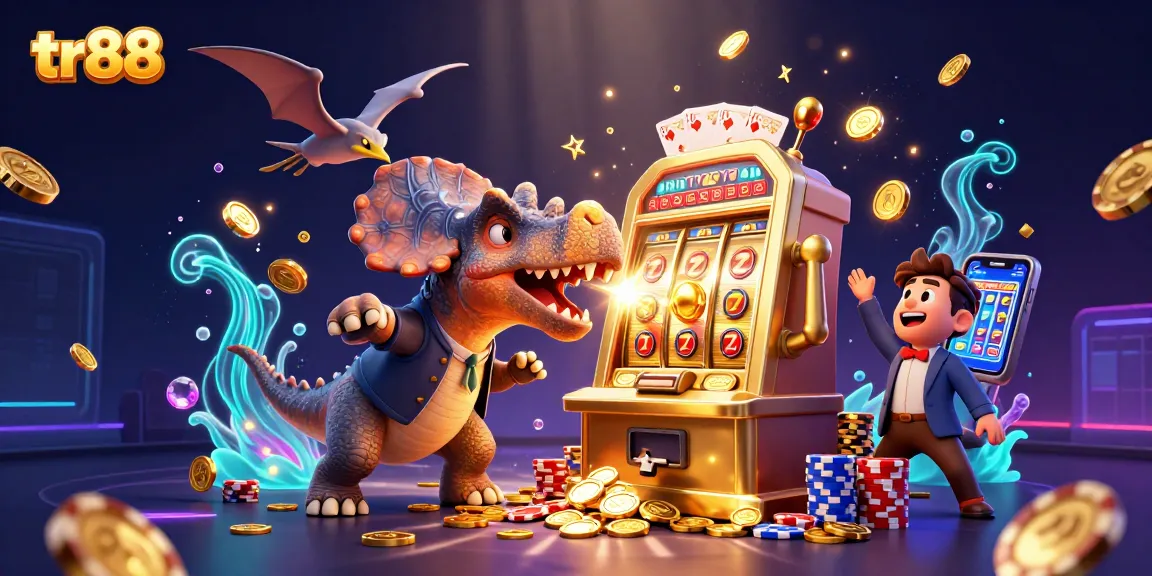 Win big with tr88 as a pachycephalosaurus hits a golden slot machine jackpot!