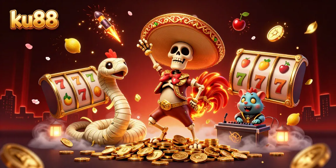 Experience the thrill of ku88 with a vibrant casino scene featuring a skeleton mariachi and rich symbols of luck.