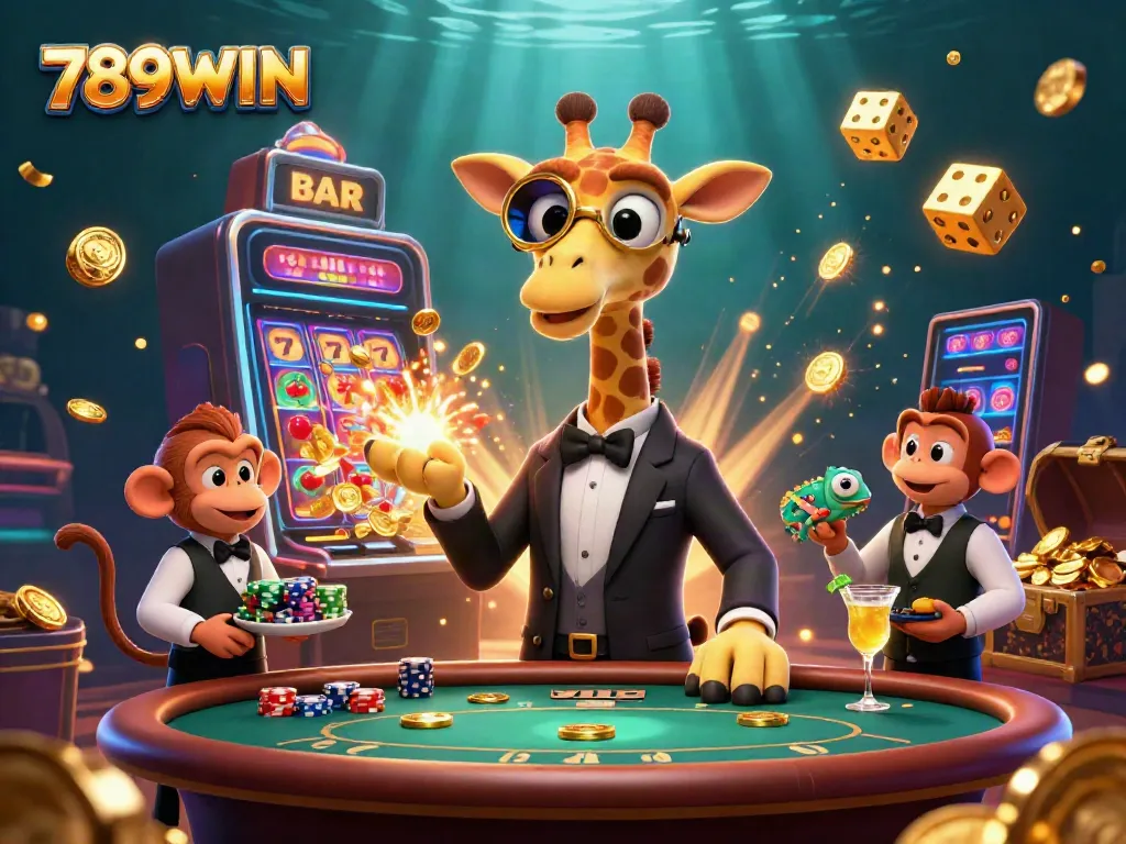 Roll the dice at 789WIN with vibrant characters and exciting casino elements bursting with energy.