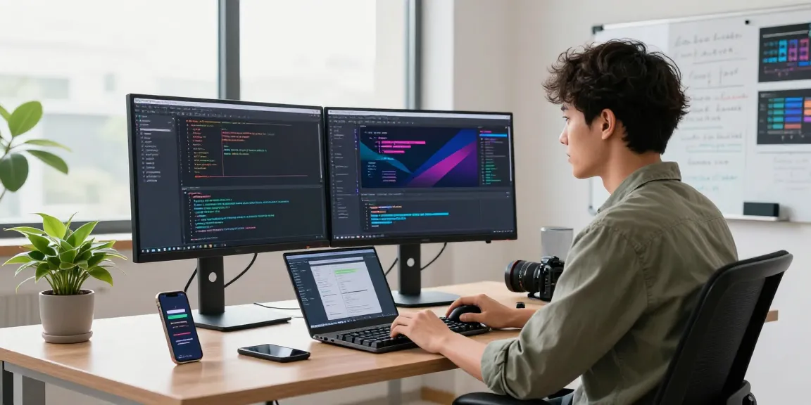 Developer coding at telegraimin.com workspace, showcasing vibrant software design
