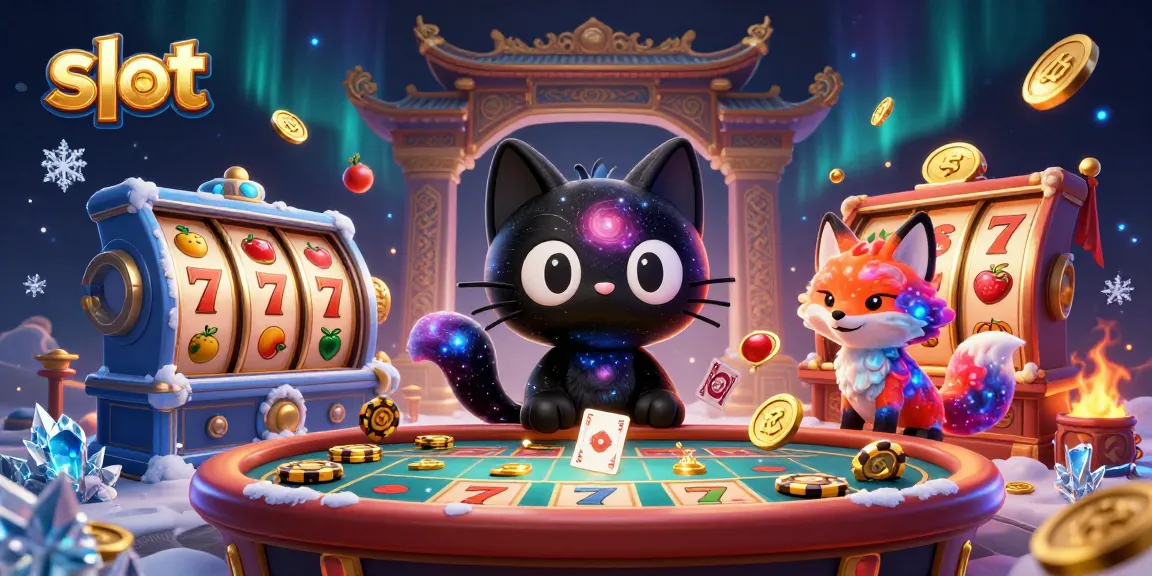Engage with vibrant slot action featuring a black hole cat at a cosmic casino.