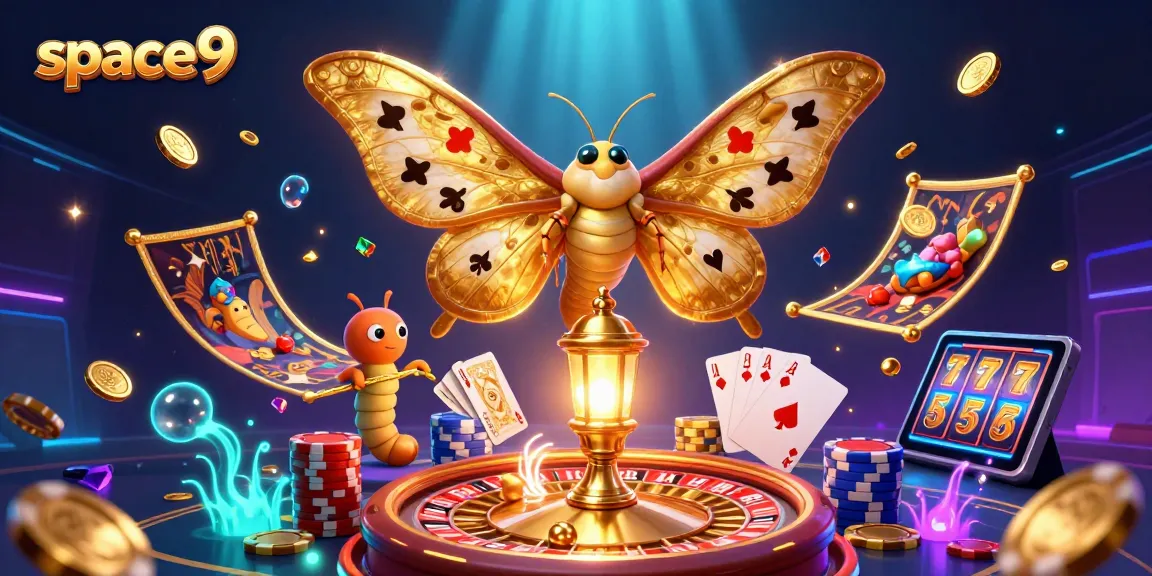Engage with space9's gaming excitement, featuring an atlas moth and vibrant casino elements.