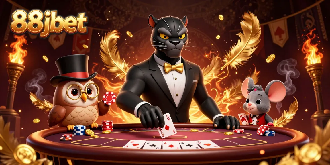 Try your luck at 88jbet with the stylish black panther dealer and his adorable companions.