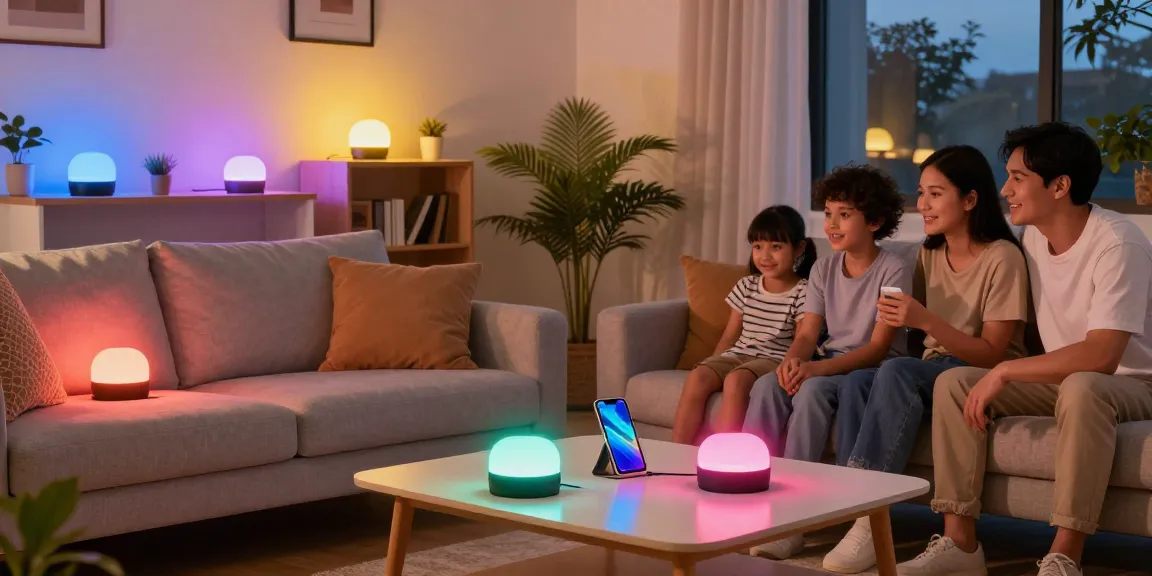 Benzi LED colorate iluminând un living modern, atmosfera primitoare.