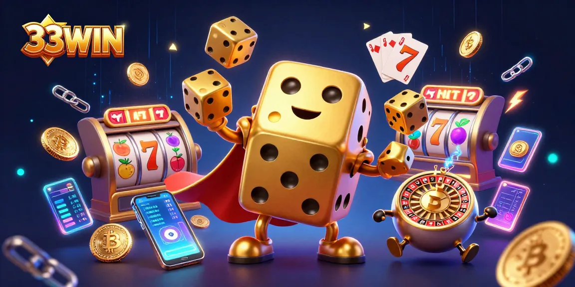 33WIN brings excitement to players with golden dice and slot games in a vibrant 3D casino scene.