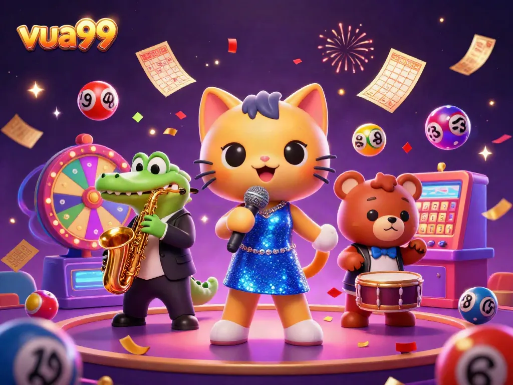 Experience the excitement of vua99 with dynamic casino elements and colorful characters in this lively scene.