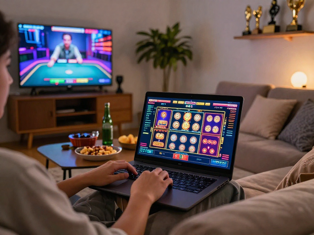 Giocatore esamina la lista casino online non AAMS sul laptop mentre si rilassa a casa.