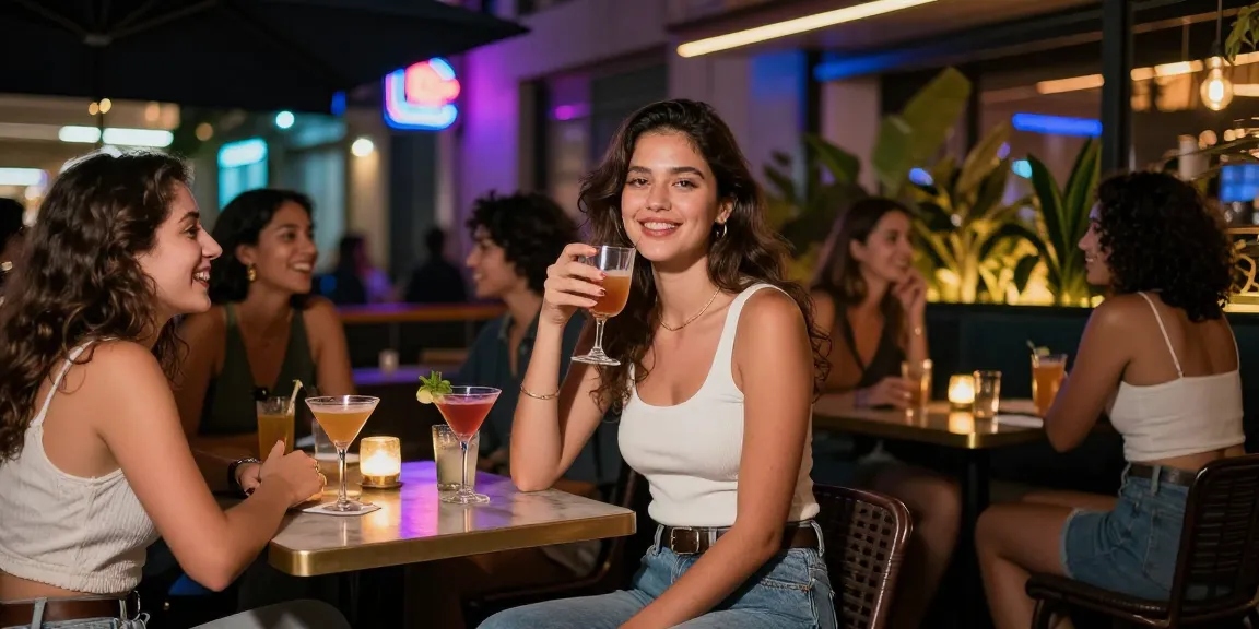 Gái gọi tận hưởng buổi tối thú vị tại một quán bar sành điệu với bạn bè.