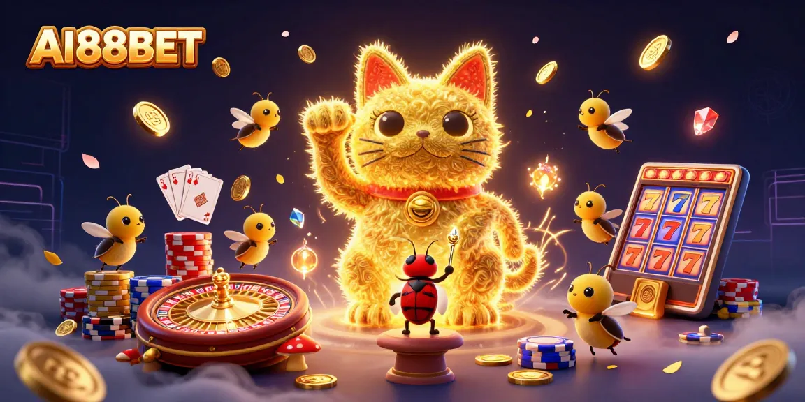 Engage with AI88BET and win big as golden fireflies create luck in a vibrant casino scene.