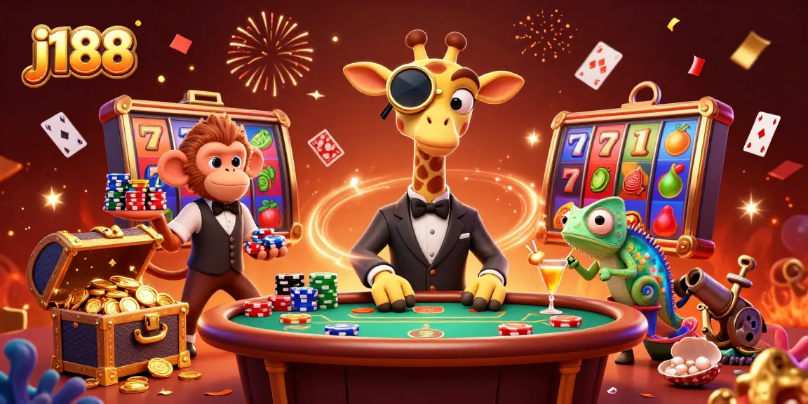 Engage with j188’s vibrant casino adventure featuring a high-roller giraffe at the poker table.