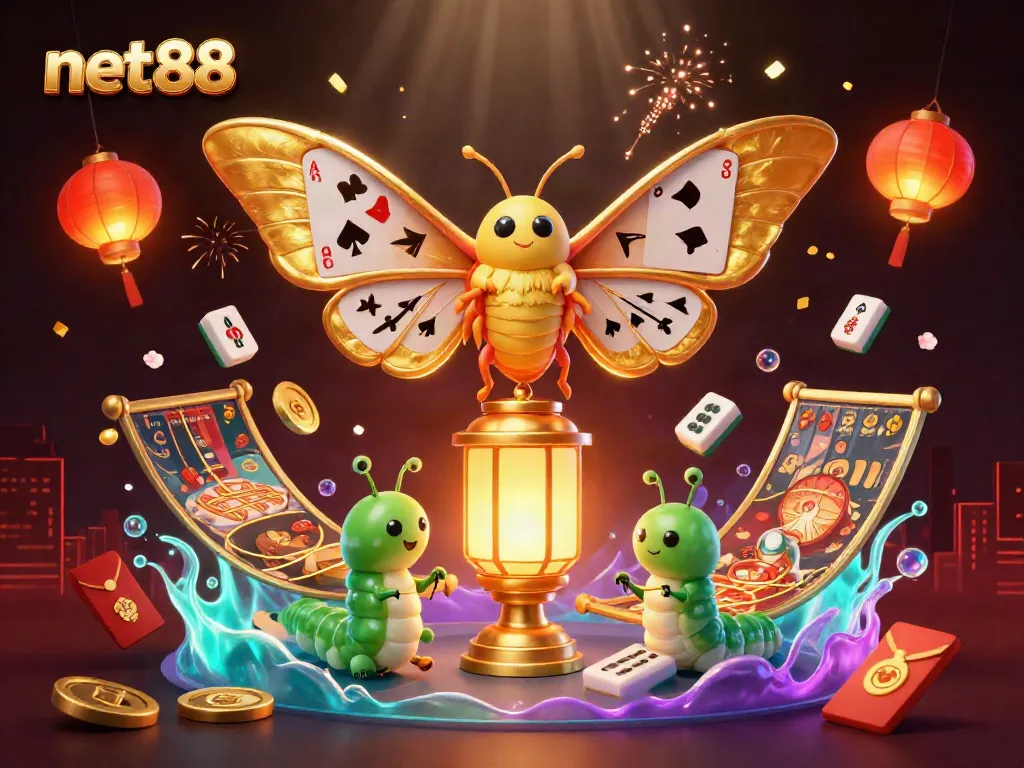 Engage in thrilling gameplay with net88's vibrant casino illustration featuring iconic elements.