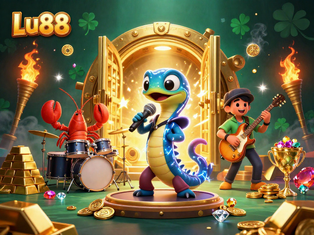 Experience thrilling gameplay at Lu88 with an electrifying underwater casino scene full of gems and gold.