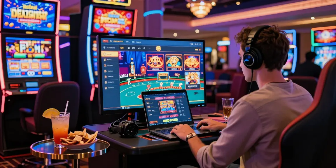 Engaged player exploring pinup paraguay online casino with vibrant slots and live dealer interaction.