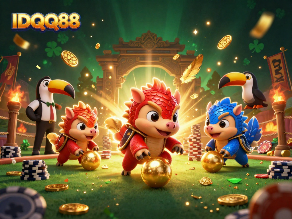 IDQQ88 pangolins bowling golden balls, vibrant casino chips and confetti