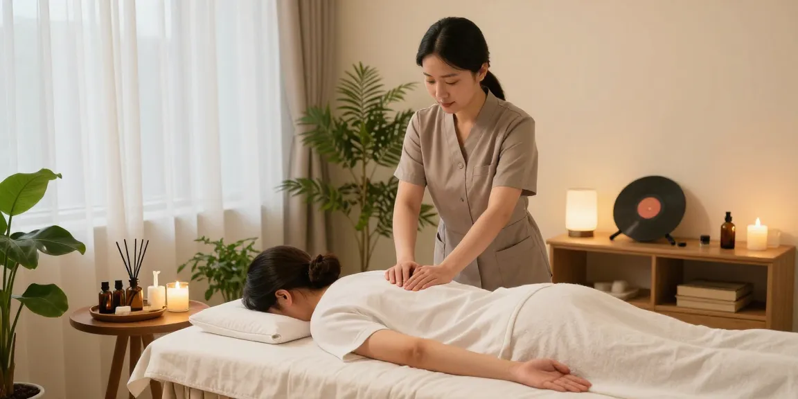 Client enjoying a 부천출장마사지 in a calming spa environment with soft lighting and soothing decor.
