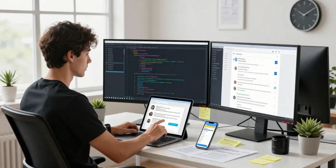 Developer optimizing features for telegramin-cn.com in a modern tech workspace.