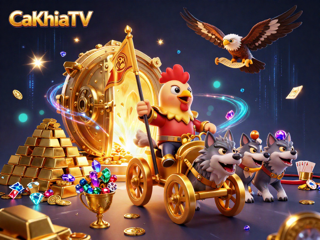 CaKhiaTV showcases exhilaration with a 3D rooster warlord in the bustling casino atmosphere.