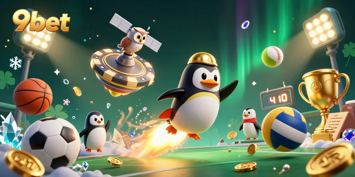 9bet takes on an intergalactic challenge, showcasing vibrant sports elements and casino excitement.