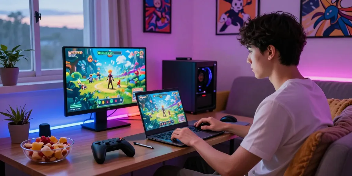Engaged player enjoying a hentaigame in a cozy living room with LED lights