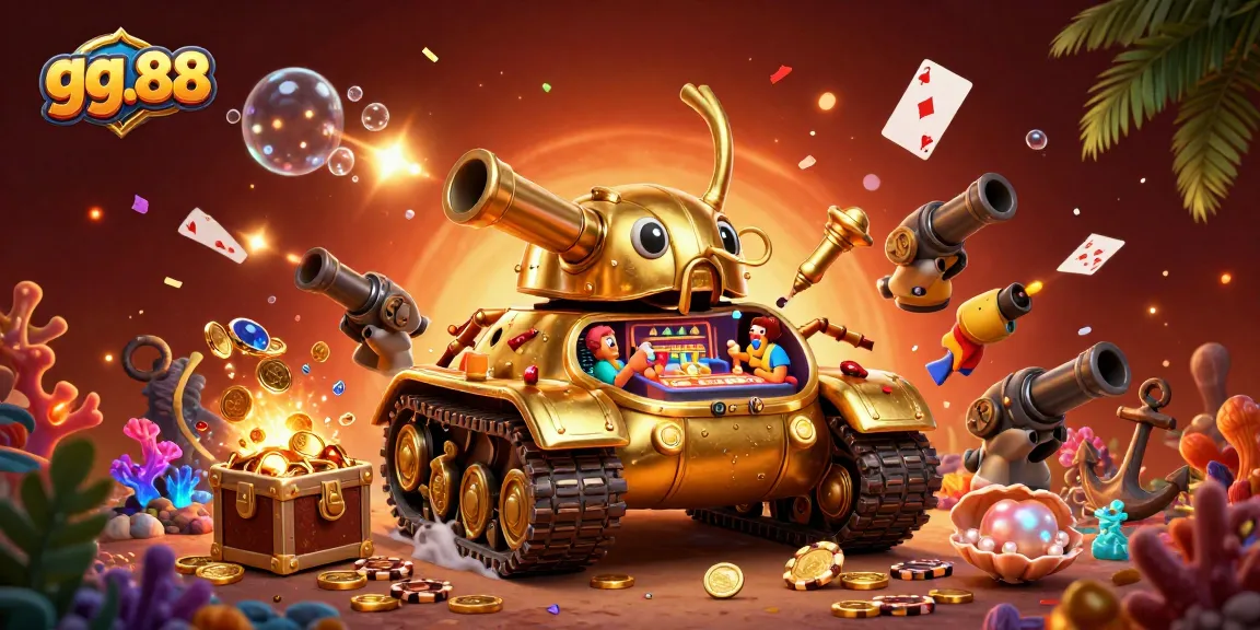 Experience exhilarating game action at gg.88 with a vibrant casino-themed illustration featuring a golden beetle tank.