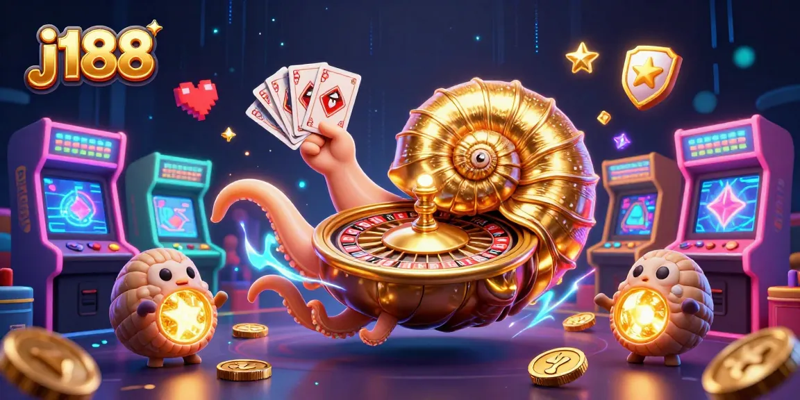Engage with thrilling j188 gaming experiences featuring a giant nautilus casino wheel and glowing game elements.