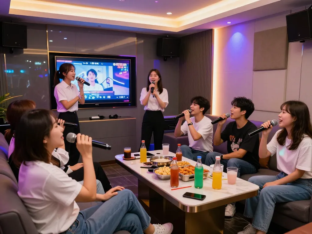 친구들과 함께하는 인천쓰리노 노래방에서의 즐거운 밤, 생동감 넘치는 분위기와 매력적인 매니저들.
