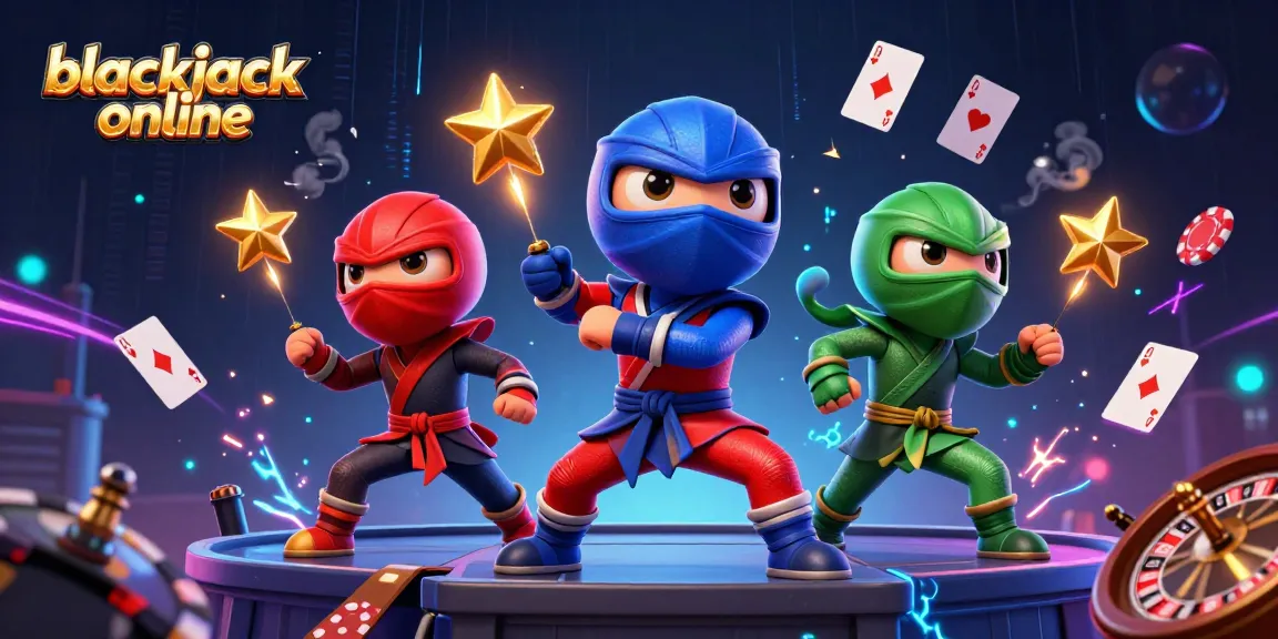 Engage in blackjack online with vibrant 3D illustration of chameleons playing casino games.