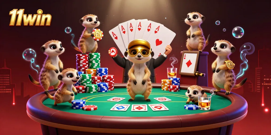 Engage in the excitement of 11win as meerkats run a whimsical casino with poker action.