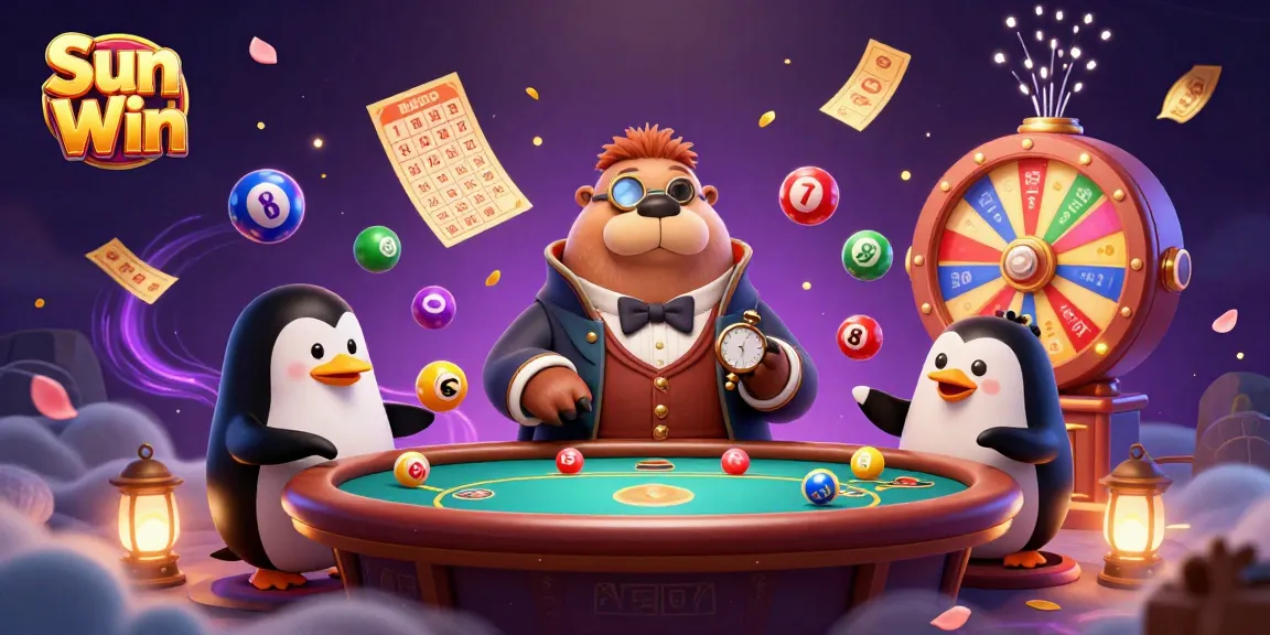 Sun Win casino scene showcasing a walrus playing poker with vibrant elements around.