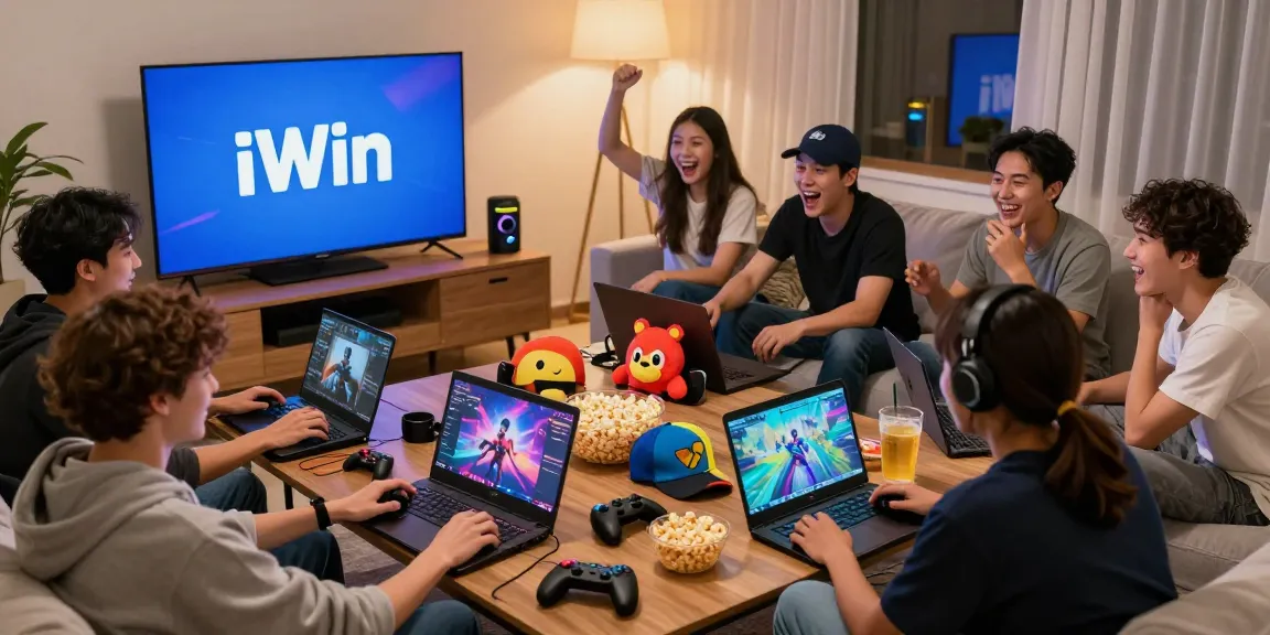 Friends enjoying games at iwin gathering in a cozy living room