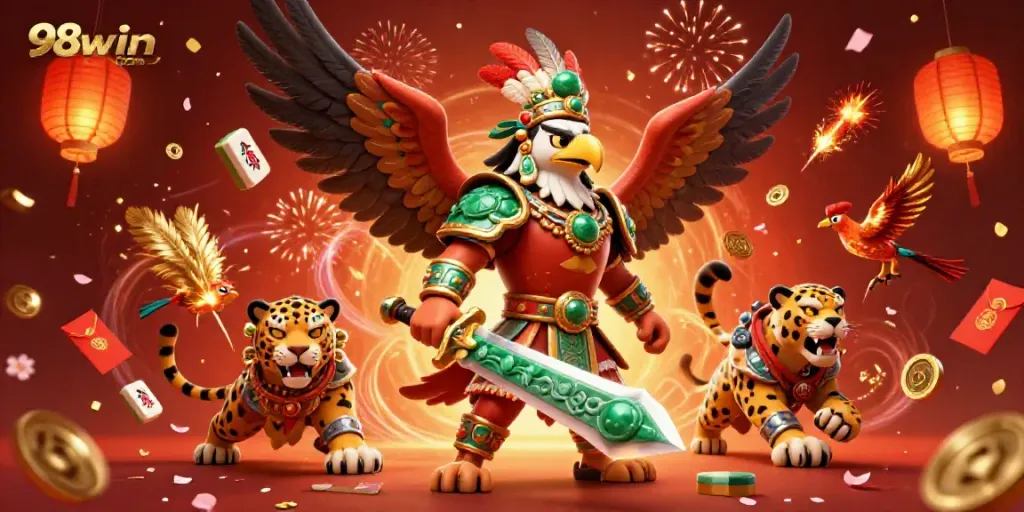 Engage with the vibrant 98win com gaming experience, featuring Aztec warriors and Mahjong excitement.