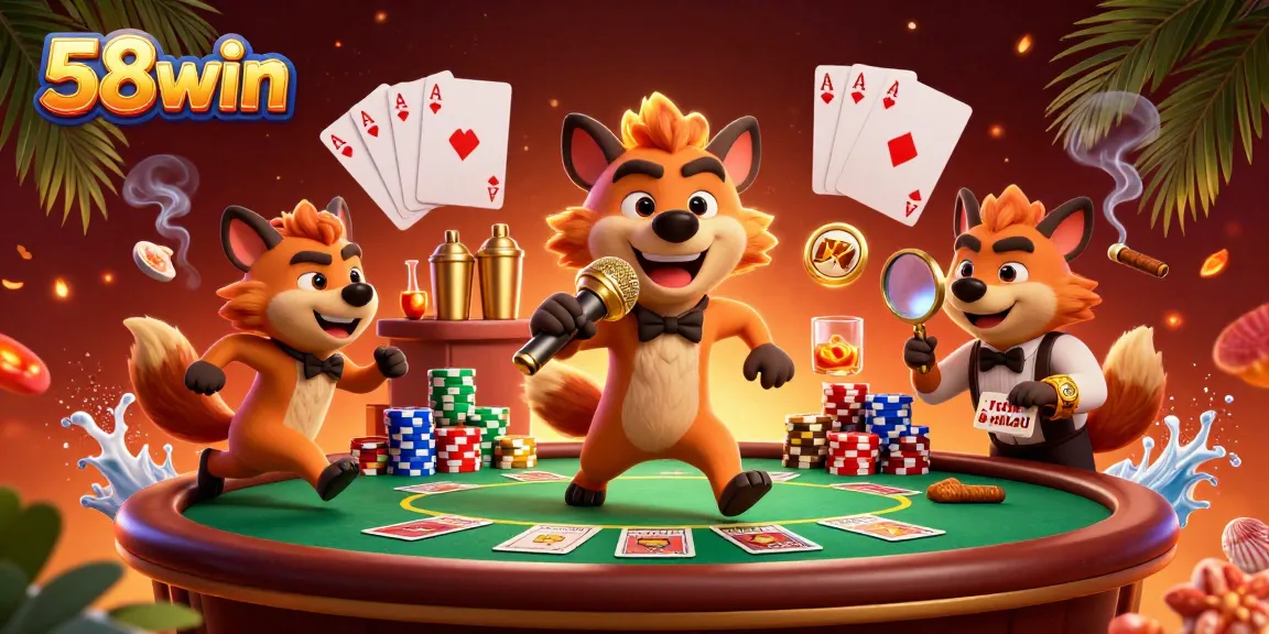 Experience the excitement of 58win with lively hyenas at a casino-themed party.