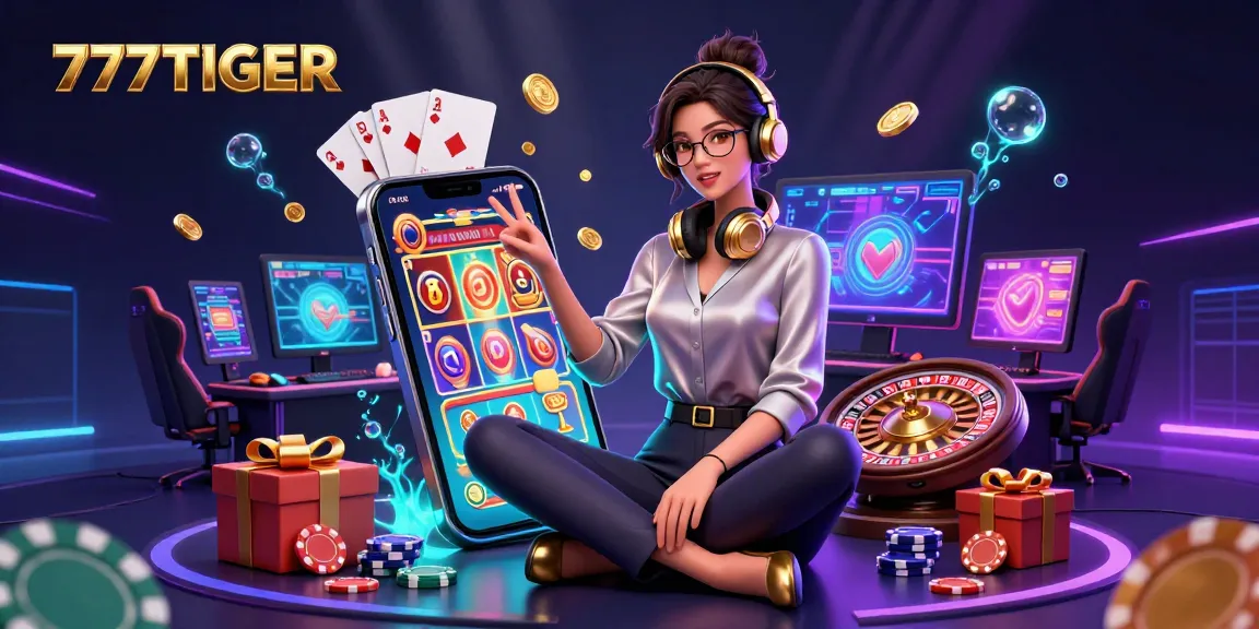 Engage with thrilling games at 777TIGER, featuring colorful slots, vibrant casino elements, and a dynamic gaming atmosphere.