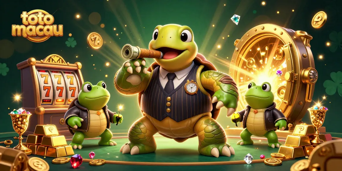 Menggoda peluang jackpot toto macau dengan ilustrasi menyenangkan dari karakter kasino 3D dan permainan slot.