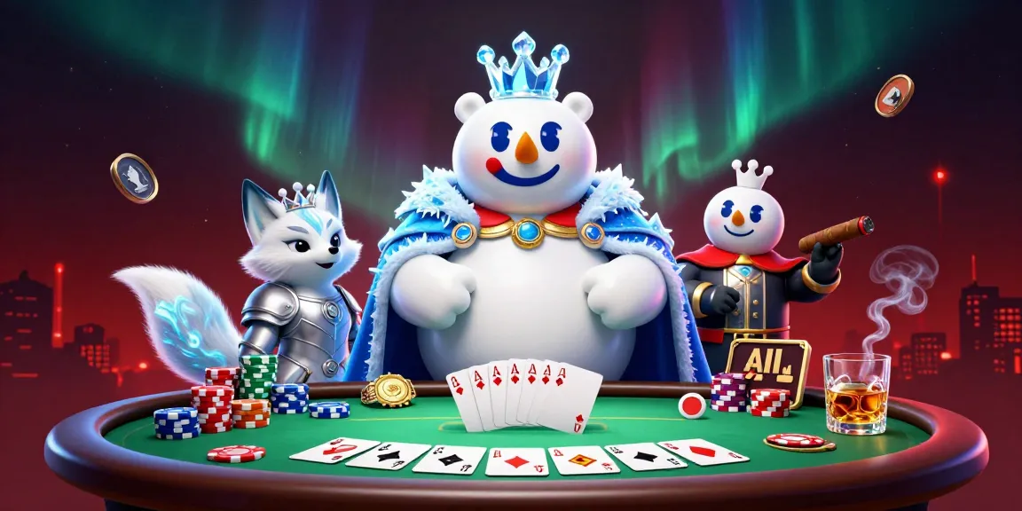 Experience high-stakes poker excitement at uu88 with a vibrant illustration of a cartoon ice king and a fox companion.