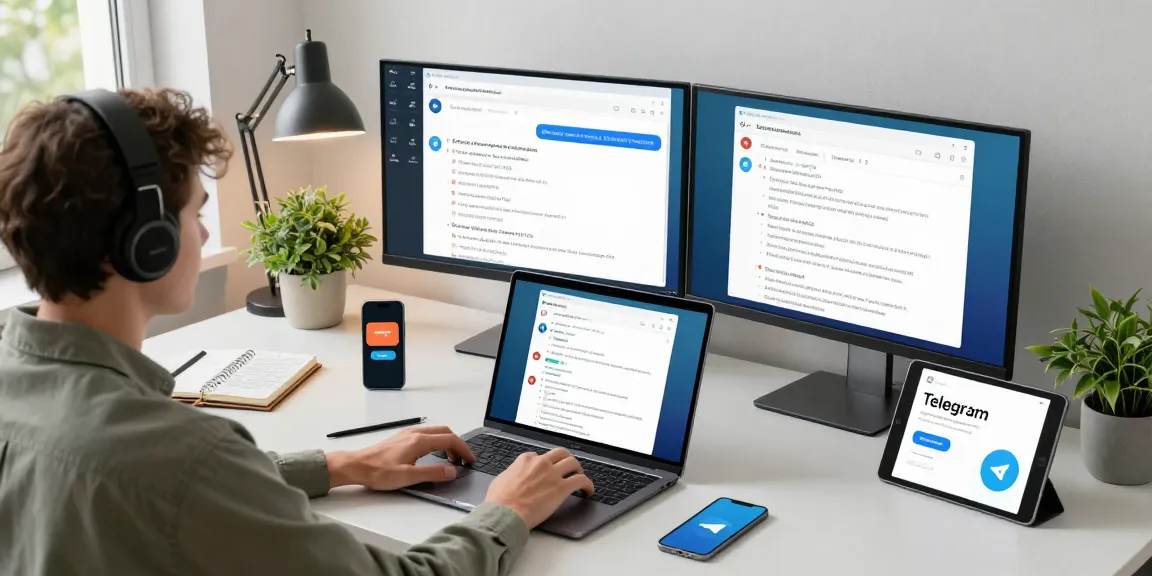 Engaging with Telegram Web Version on a modern workspace with stylish décor.