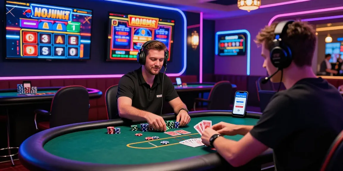 Engagierter Spieler an einem Paysafe Card Casino-Tisch, feiert virtuelle Gewinne mit lebendigen Bildschirmen und einer fesselnden Spielatmosphäre.