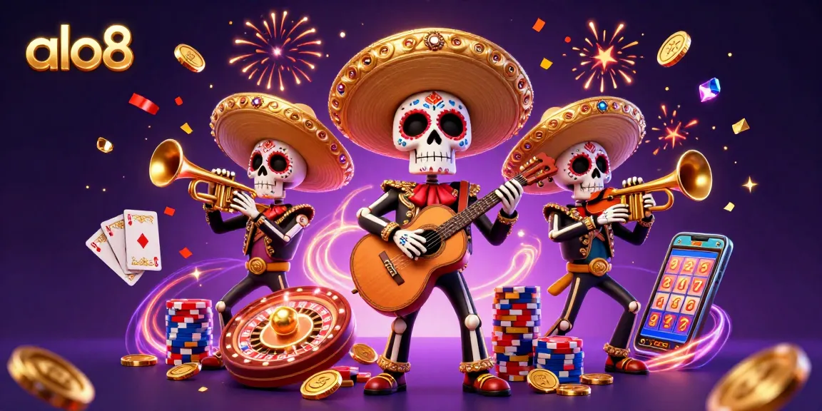 Celebrate with alo8: Experience the excitement and vibrant energy of a Dia de los Muertos-themed casino scene.