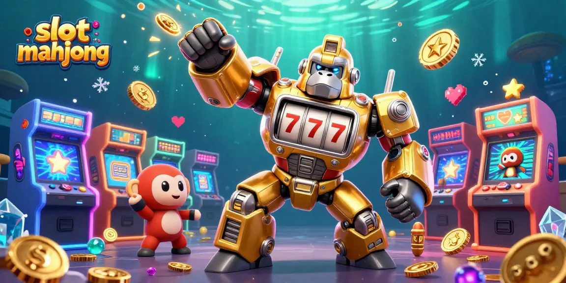 Experience slot mahjong excitement with a dynamic golden gorilla mech and vibrant casino elements.