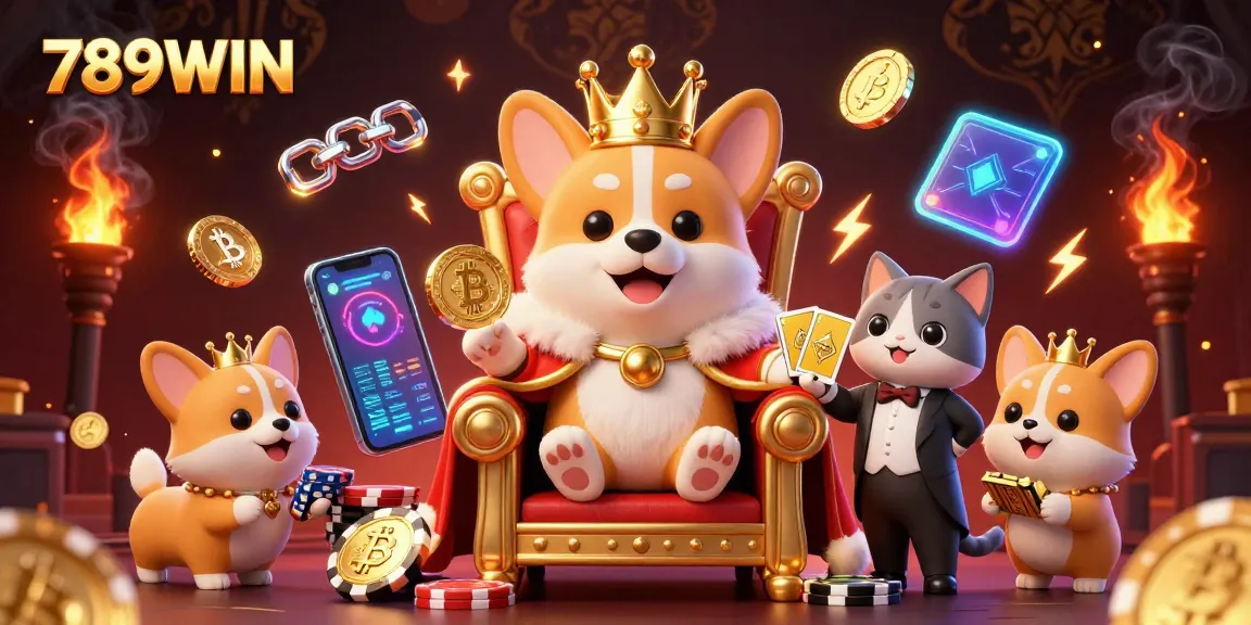 Experience the thrill of 789WIN with exclusive golden card decks and vibrant neon coins in an exciting casino environment.