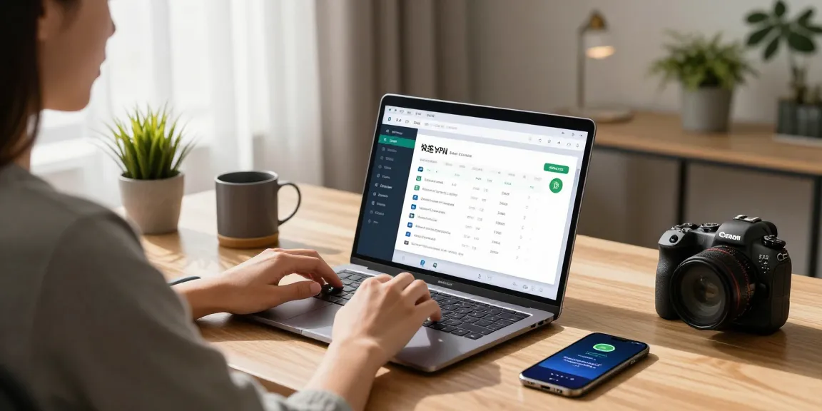 快连 software on a laptop in a modern home office, showcasing user-friendly VPN interface.